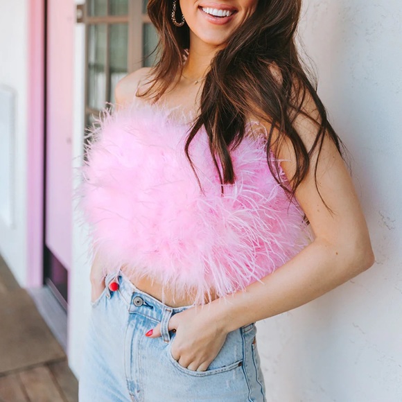 Buddy Love Fancy Feather Strapless Crop Top - Picture 3 of 4